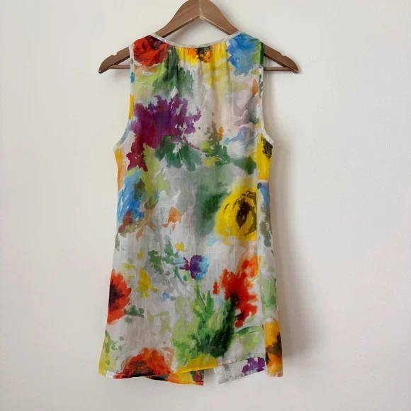 Da-Nang Silk Floral Button Front Sleeveless Blouse Medium - Picture 3 of 6